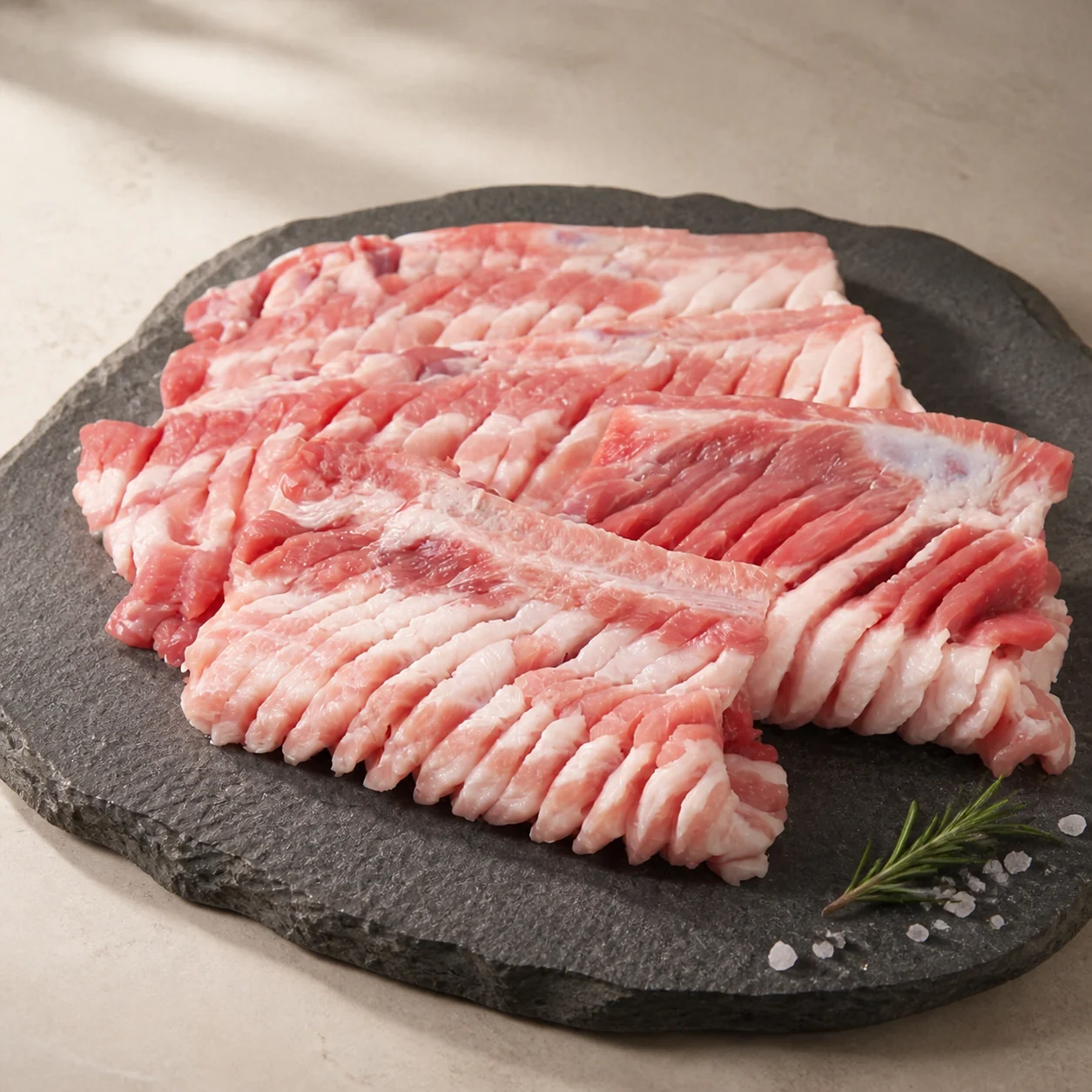 촘촘한 칼집을 낸 돼지생갈비 박포갈비